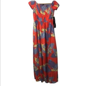 Lulus Tropical Smocked Maxi Dress Womens Medium Floral Hawaiian Rayon multicolor